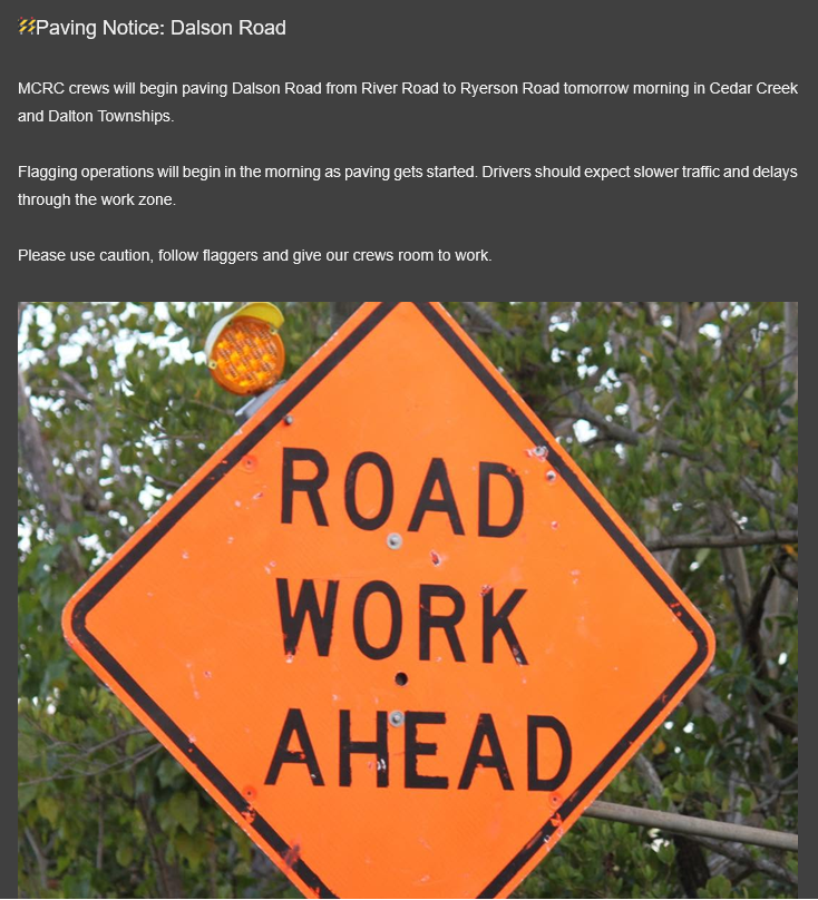 Paving Notice: Dalson Road
